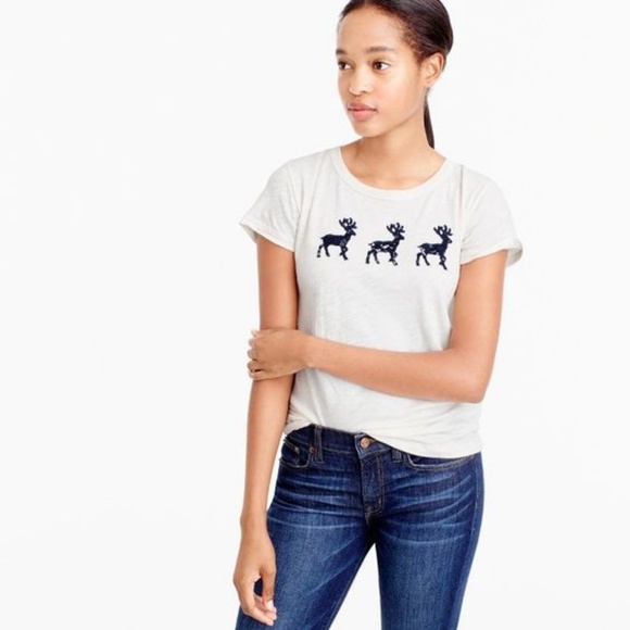 J. Crew Lace reindeer T-shirt - Picture 1 of 6